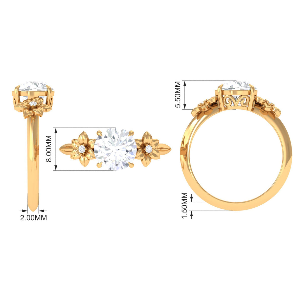 2 Carat Round Cubic Zirconia Flower Engagement Ring