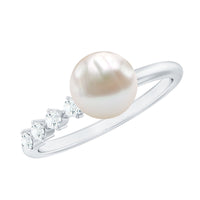 7.4 Carat Freshwater Pearl Engagement Ring with Diamond for Women