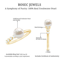 7.4 Carat Freshwater Pearl Engagement Ring with Diamond for Women