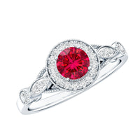 Antique Inspired Lab Created Ruby and Diamond Engagement Ring