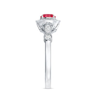 Antique Inspired Lab Created Ruby and Diamond Engagement Ring