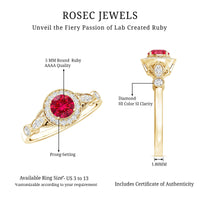 Antique Inspired Lab Created Ruby and Diamond Engagement Ring