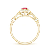 Antique Inspired Lab Created Ruby and Diamond Engagement Ring