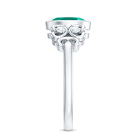 Certified Bezel Set Lab Grown Emerald Antique Looking Engagement Ring with Diamond