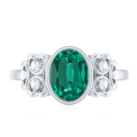 Certified Bezel Set Lab Grown Emerald Antique Looking Engagement Ring with Diamond