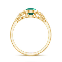 Certified Bezel Set Lab Grown Emerald Antique Looking Engagement Ring with Diamond