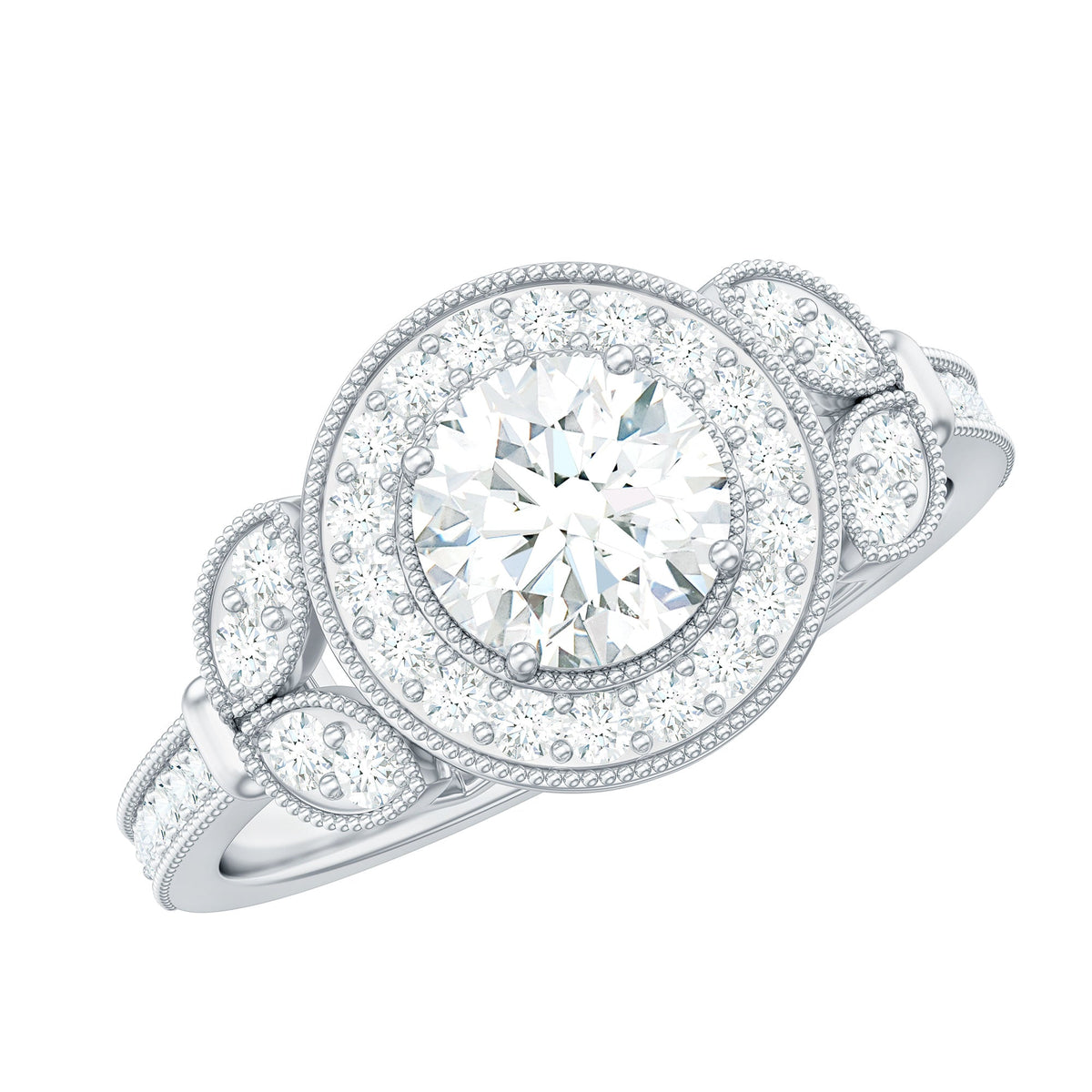 Vintage Inspired Cubic Zirconia Halo Engagement Ring for Women