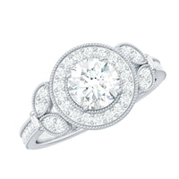 Vintage Inspired Cubic Zirconia Halo Engagement Ring for Women