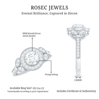 Vintage Inspired Cubic Zirconia Halo Engagement Ring for Women