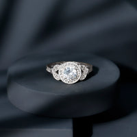 Vintage Inspired Cubic Zirconia Halo Engagement Ring for Women