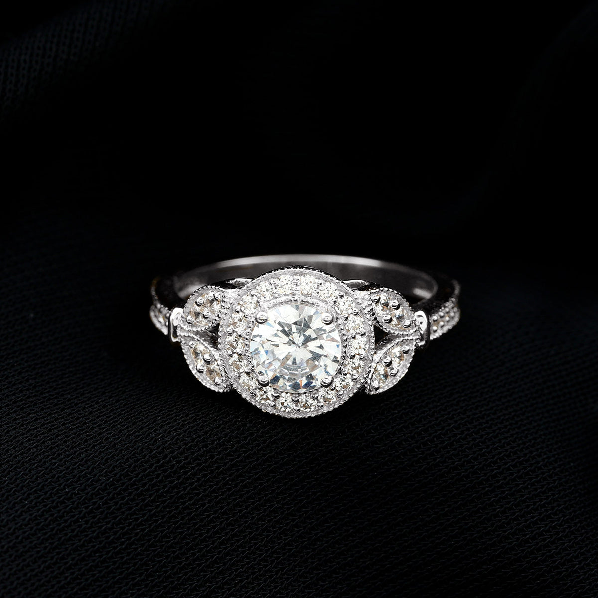 Vintage Inspired Cubic Zirconia Halo Engagement Ring for Women