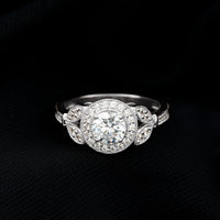 Vintage Inspired Cubic Zirconia Halo Engagement Ring for Women