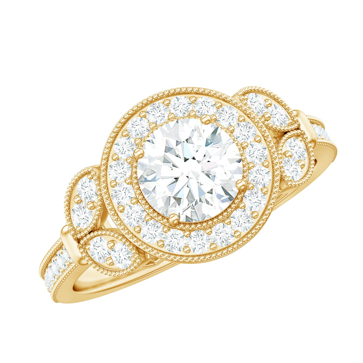 Vintage Inspired Cubic Zirconia Halo Engagement Ring for Women