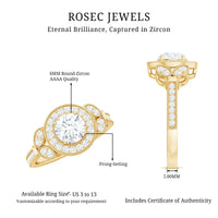 Vintage Inspired Cubic Zirconia Halo Engagement Ring for Women