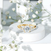 Claw Set Emerald Cut Moissanite Designer Engagement Ring