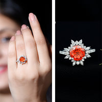 2.25 Carat Lab Grown Orange Statement Engagement Ring with Diamond Halo