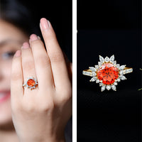 2.25 Carat Lab Grown Orange Statement Engagement Ring with Diamond Halo