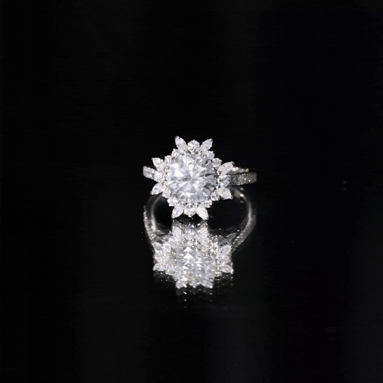 2 Carat Round Zircon Floral Halo Statement Ring