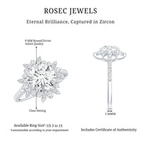 2 Carat Round Zircon Floral Halo Statement Ring
