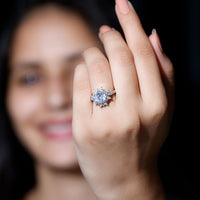 2 Carat Round Zircon Floral Halo Statement Ring
