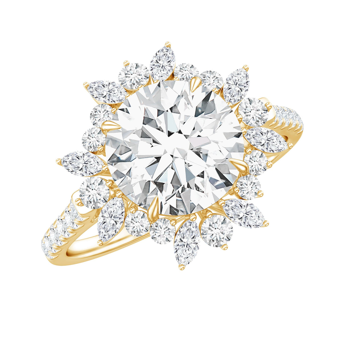2 Carat Round Zircon Floral Halo Statement Ring
