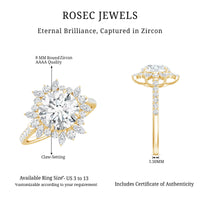 2 Carat Round Zircon Floral Halo Statement Ring