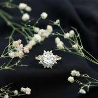 2 Carat Round Zircon Floral Halo Statement Ring