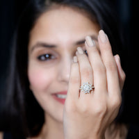 2 Carat Round Zircon Floral Halo Statement Ring