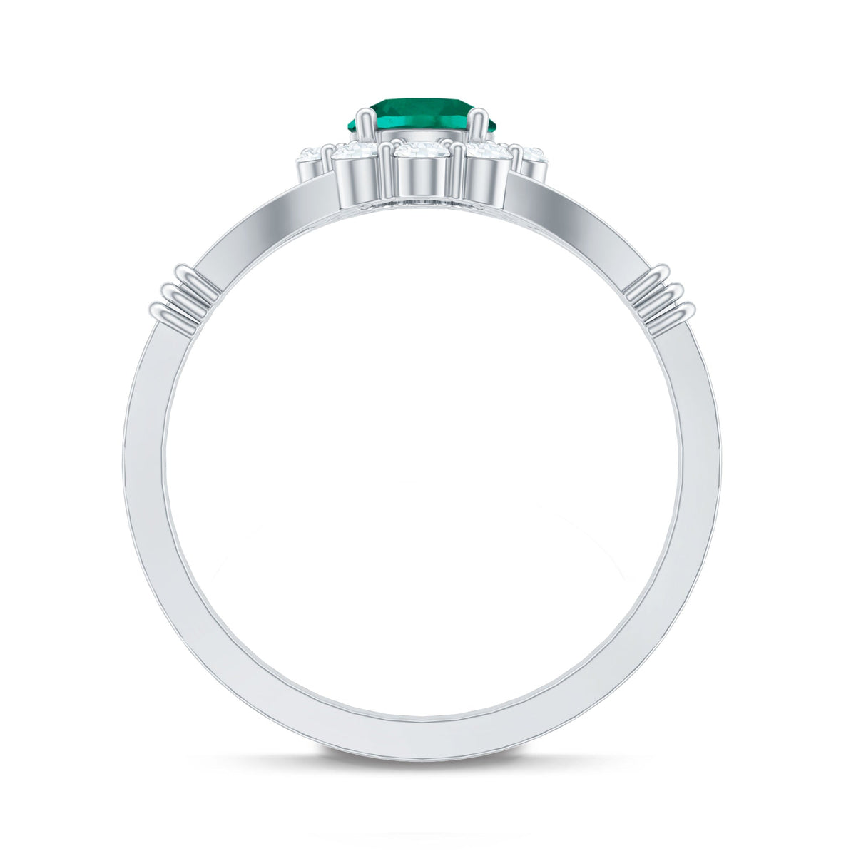 Certified 6mm Lab Grown Emerald Diamond Flower Engagement Ring with Split Shank