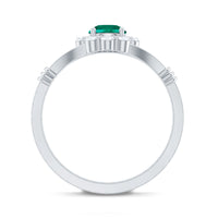 Certified 6mm Lab Grown Emerald Diamond Flower Engagement Ring with Split Shank