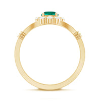 Certified 6mm Lab Grown Emerald Diamond Flower Engagement Ring with Split Shank