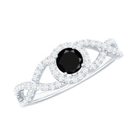 Certified 0.84 Carat Lab Grown Black Diamond Engagement Ring with Criss Cross White Diamond
