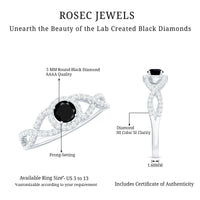 Certified 0.84 Carat Lab Grown Black Diamond Engagement Ring with Criss Cross White Diamond