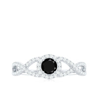 Certified 0.84 Carat Lab Grown Black Diamond Engagement Ring with Criss Cross White Diamond