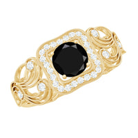 Vintage Style 0.84 Carat Lab Grown Black Diamond Engagement Ring with White Diamond