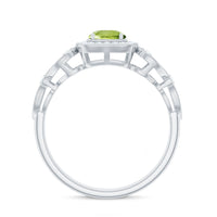 Vintage Style 0.5 Carat Peridot Engagement Ring with Diamond Halo