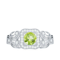 Vintage Style 0.5 Carat Peridot Engagement Ring with Diamond Halo