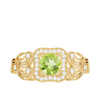 Vintage Style 0.5 Carat Peridot Engagement Ring with Diamond Halo