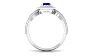 Vintage Inspired Blue Sapphire Engagement Ring with Diamond Split Shank