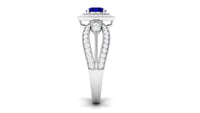 Vintage Inspired Blue Sapphire Engagement Ring with Diamond Split Shank