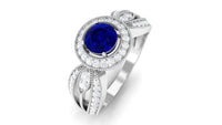Vintage Inspired Blue Sapphire Engagement Ring with Diamond Split Shank