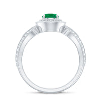 Real Emerald Diamond Vintage Looking Engagement Ring with Split Shank