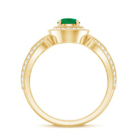 Real Emerald Diamond Vintage Looking Engagement Ring with Split Shank