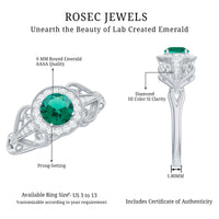 Certified Lab Grown Emerald Vintage Looking Engagement Ring with Diamond