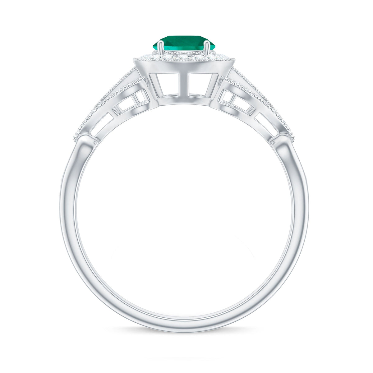 Certified Lab Grown Emerald Vintage Looking Engagement Ring with Diamond