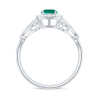 Certified Lab Grown Emerald Vintage Looking Engagement Ring with Diamond