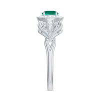 Certified Lab Grown Emerald Vintage Looking Engagement Ring with Diamond