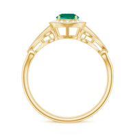 Certified Lab Grown Emerald Vintage Looking Engagement Ring with Diamond