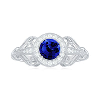 Certified 0.6 Carat Lab Grown Blue Sapphire Retro Engagement Ring with Diamond