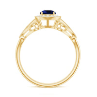 Certified 0.6 Carat Lab Grown Blue Sapphire Retro Engagement Ring with Diamond